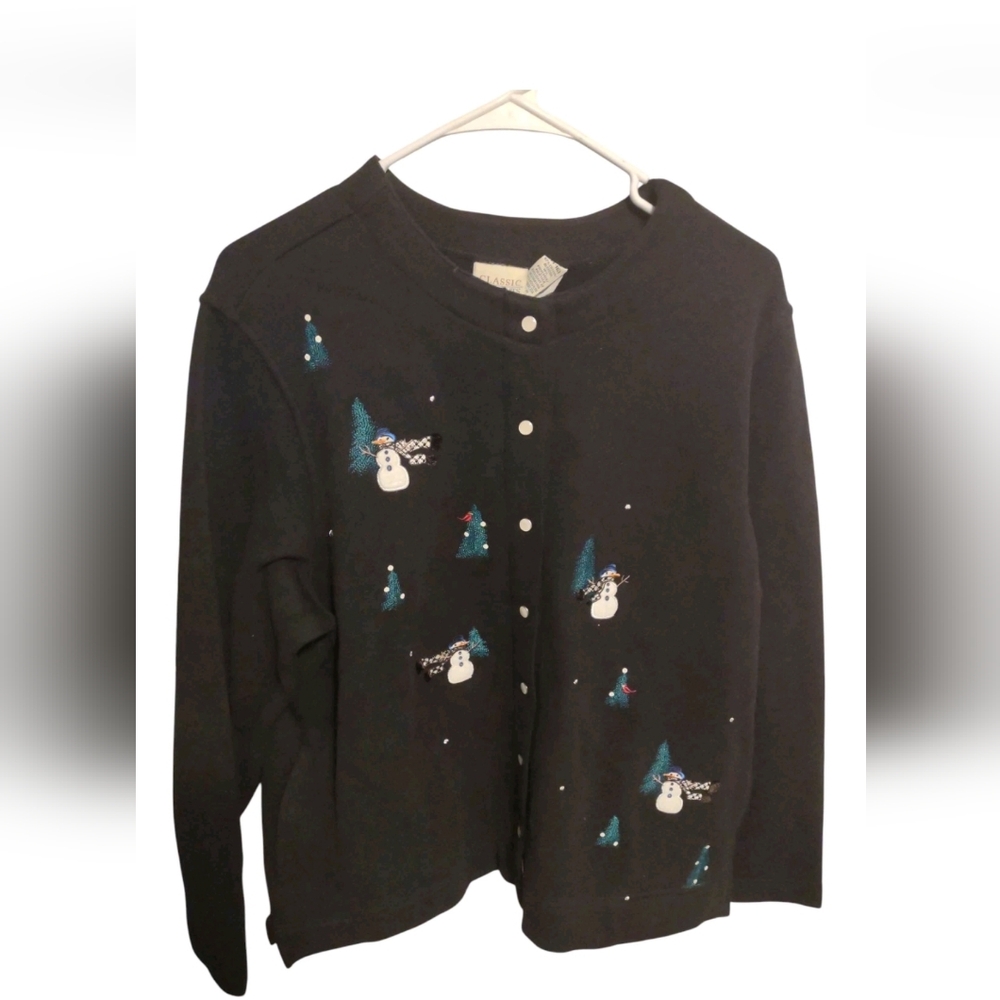 Classic Elements‎ Woman Christmas Sweater Mother Of Pearl Snap Buttons Large